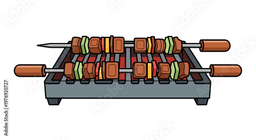 Delicious Grilled Kebabs on a Charcoal Barbecue Ready to Eat.