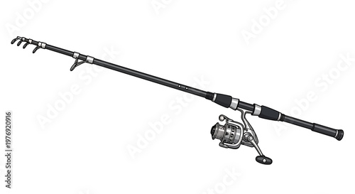 Detailed Angling Fishing Rod and Reel on White Background.