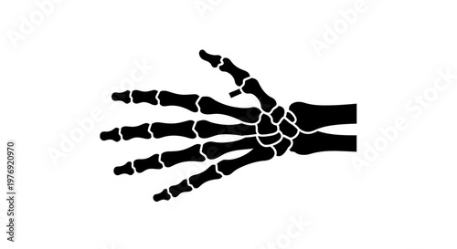 Detailed Black and White Silhouette of Human Hand Skeleton.