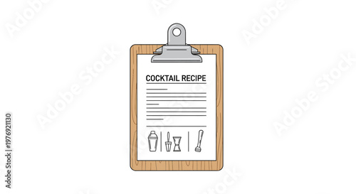 Detailed Cocktail Recipe on Wooden Clipboard for Drink Preparation.