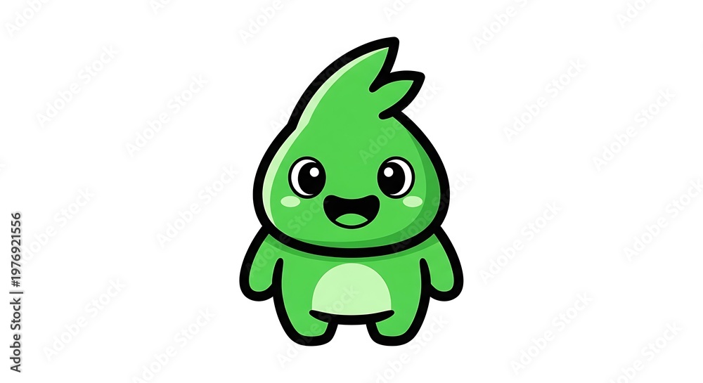 Obraz premium Green cartoon character smiling face.