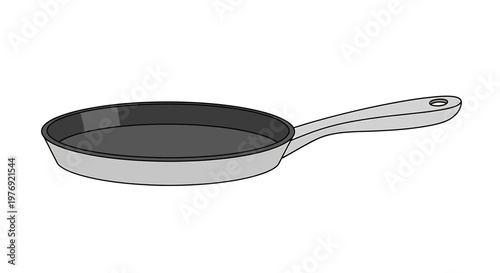 Detailed illustration of a classic, empty, non-stick frying pan.