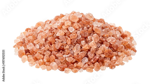 Coarse pink Himalayan salt crystals isolated on white background