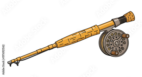 Detailed Illustration of a Classic Fly Fishing Rod and Reel.