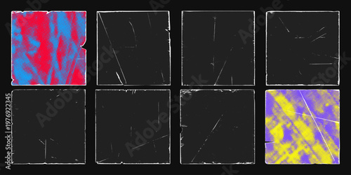 Vintage paper fold frame overlay old worn edge grunge texture collection. Perfect overlay set for retro album cover, old vinyl records, distressed poster design with authentic aged effect.