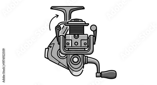 Detailed Illustration of a Fishing Reel for Angling and Recreation.