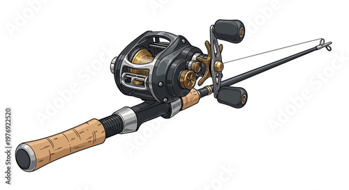 Detailed Illustration of a Fishing Rod and Reel Combo.