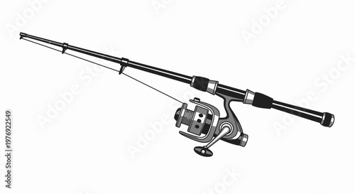 Detailed Illustration of a Fishing Rod and Reel Isolated.