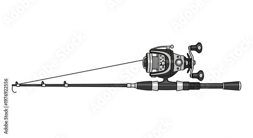 Detailed Illustration of a Fishing Rod and Reel Isolated.