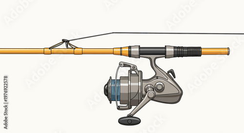 Detailed Illustration of a Fishing Rod and Reel with Line.