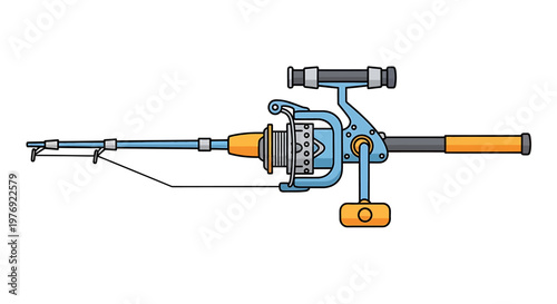 Detailed Illustration of a Fishing Rod and Reel on White.