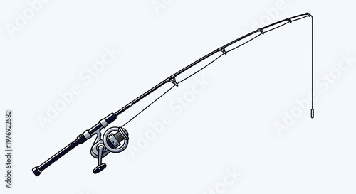 Detailed illustration of a fishing rod and reel, ready for angling.