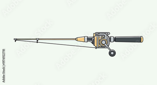 Detailed Illustration of a Fishing Rod with Reel and Line.