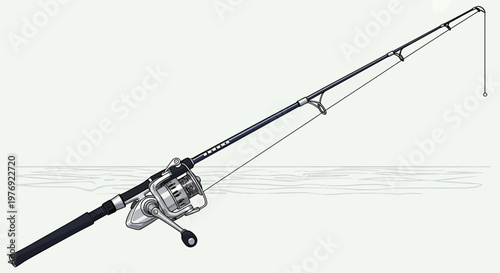 Detailed Illustration of a Fishing Rod with Reel and Line.