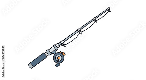 Detailed illustration of a fishing rod with reel and line.