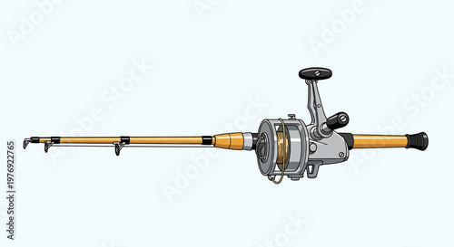 Detailed Illustration of a Fishing Rod with Reel, Isolated.