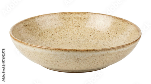 Single isolated empty rustic stoneware bowl on white background