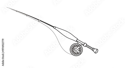 Detailed Illustration of a Fly Fishing Rod and Reel.