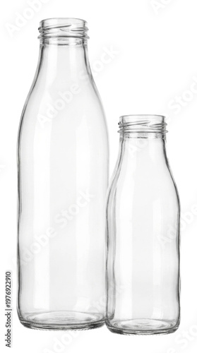 Two empty glass bottles isolated on white background