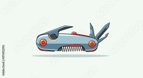 Detailed Illustration of a Multi-Tool Pocket Knife with Various Features.