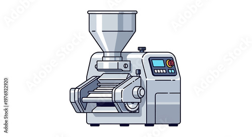 Detailed illustration of a modern oil press machine for processing.