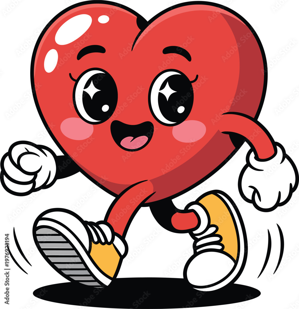 Obraz premium Cartoon heart character running happily