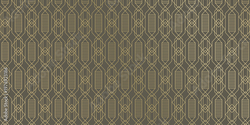 Luxury geometric gold line art and art deco background vector. Abstract geometric frame and elegant art nouveau with delicate. Illustration design for invitation, banner, vip, interior, decoration.