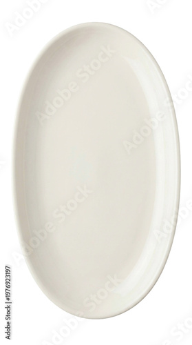 Empty cream oval serving platter isolated on black background