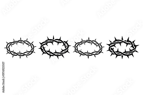 A set of four black and white crown of thorns illustrations