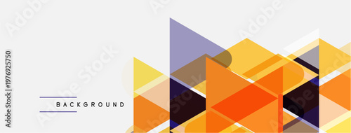 Abstract geometric shapes overlap, creating vibrant color blocks. Yellows, oranges, purples dominate design. Minimalist style, clean background.