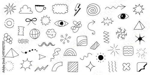 Geometric shapes and symbols are illustrated in a stylized graphic design.