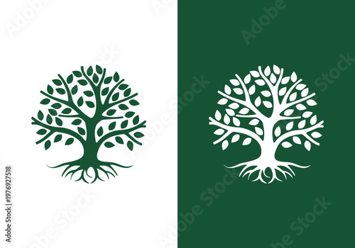 line art nature logo vector design oak tree inside circle, abstract tree logo symbol inside circle.
Creative illustration of abstract and simple tree logo design.