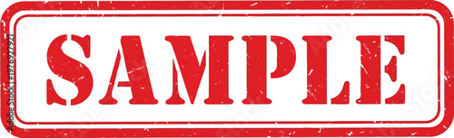 Red distressed stamp with the word s a m p l e in white sample text
