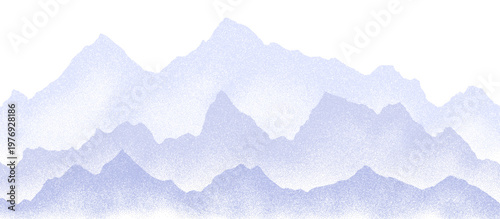 Mountain ridge silhouette with geometric dot pattern and gradient sunrise vector illustration creating abstract panoramic landscape background for artistic design projects and creative templates.