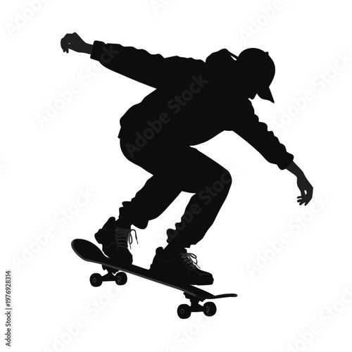Skateboarder, skateboarding, silhouette, action sports, extreme, black, white background