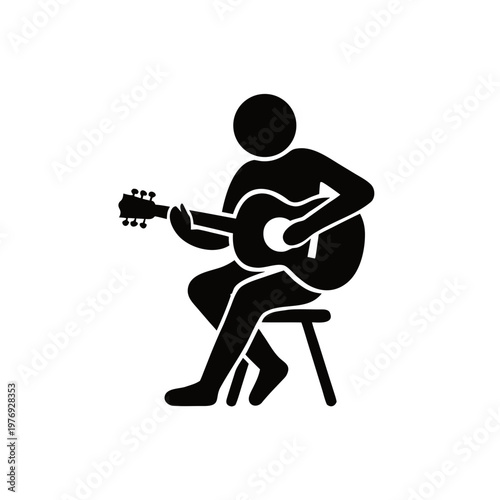 Guitar player, music icon, silhouette illustration, black, vector graphics