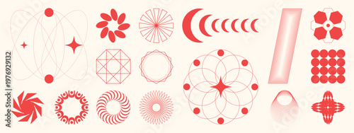 Hand drawn abstract minimal element mid century vector set. Aesthetic contemporary stripe line art, geometric shape in monochrome. Art form design for wall art, decoration, wallpaper.