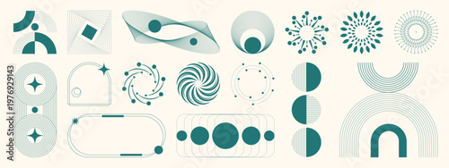 Hand drawn abstract minimal element mid century vector set. Aesthetic contemporary stripe line art, geometric shape in monochrome. Art form design for wall art, decoration, wallpaper.