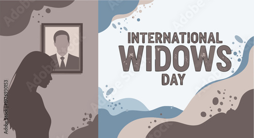 Fotografi Silhouette of woman looking at deceased husband on International Widows Day in s