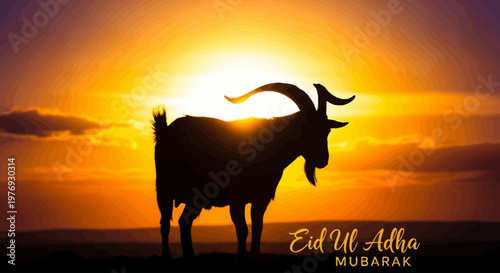 A striking silhouette of a majestic ram stands against a breathtaking golden sunset, symbolizing strength and peaceful reverence