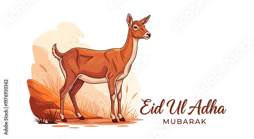 Eid Ul Adha Mubarak with Deer illustration