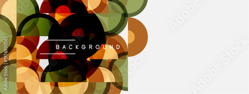 Abstract geometric shapes overlap. Colors include yellow, brown, green, red. White space dominates right side. Text reads BACKGROUND.