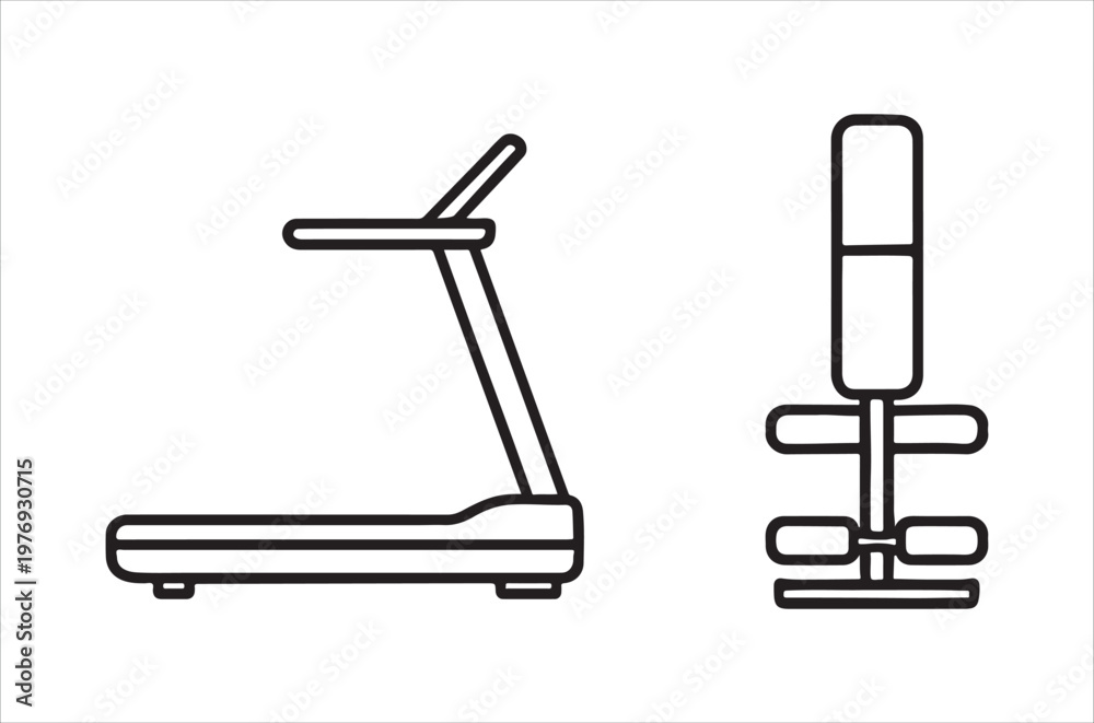 Obraz premium Simple line drawing depicts a treadmill and a vertical abdominal exercise machine high quality professional detailed