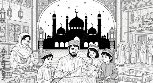 Muslim Family Prepares for Eid al-Adha Celebration with Sacrifice and Festive Gathering