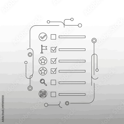 flat design task checklist icons with blank checkboxes and pencil illustration