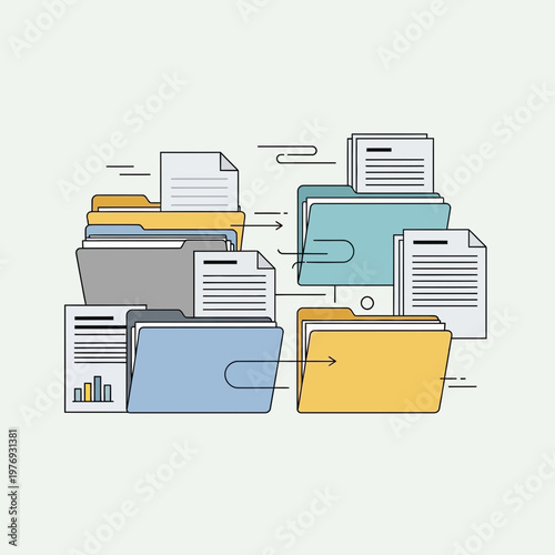 3d isometric file management system with folders and documents workflow