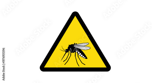 Warning Mosquito, Yellow Caution Triangle, Insect Alert Sign, Vector Icon