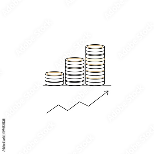 3D coin stack with upward growth chart for financial success concept