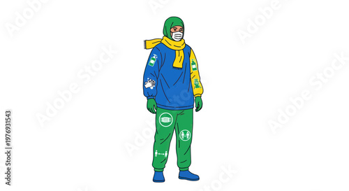 Vector lifeguard, rescue swimmer, blue green uniform, safety gear, emergency response