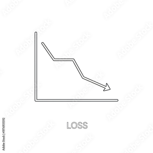 financial loss concept with downward stock trend line on transparent background
